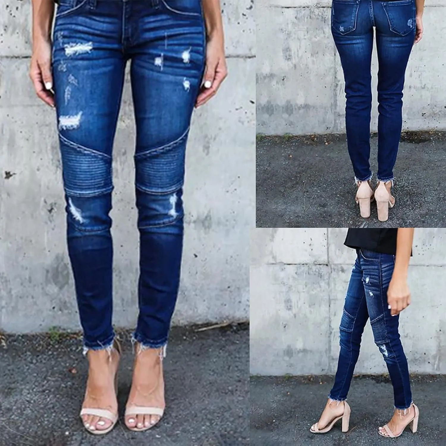 Women's Jeans Trendy Ripped Jeans Stretch Skinny Straight Leg Denim Pants with Holes