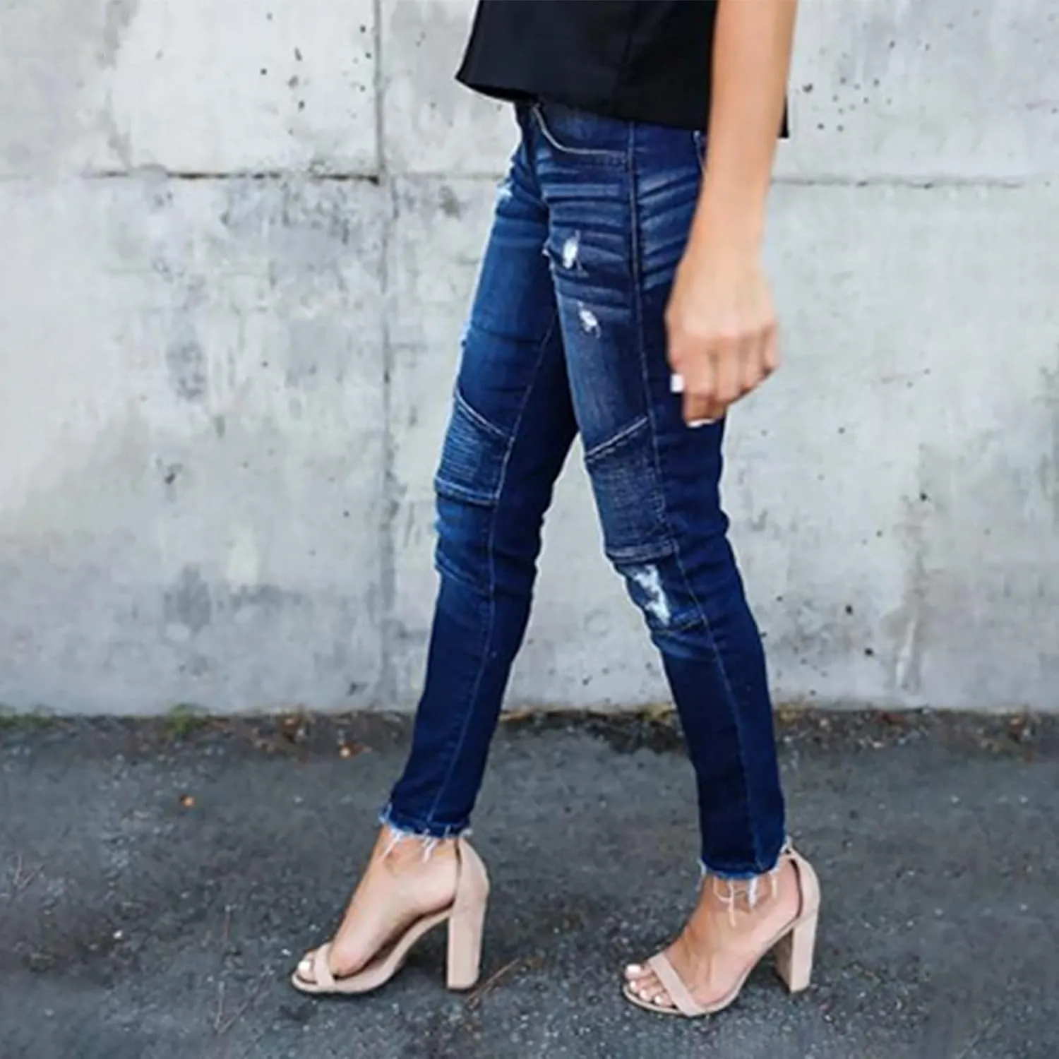 Women's Jeans Trendy Ripped Jeans Stretch Skinny Straight Leg Denim Pants with Holes