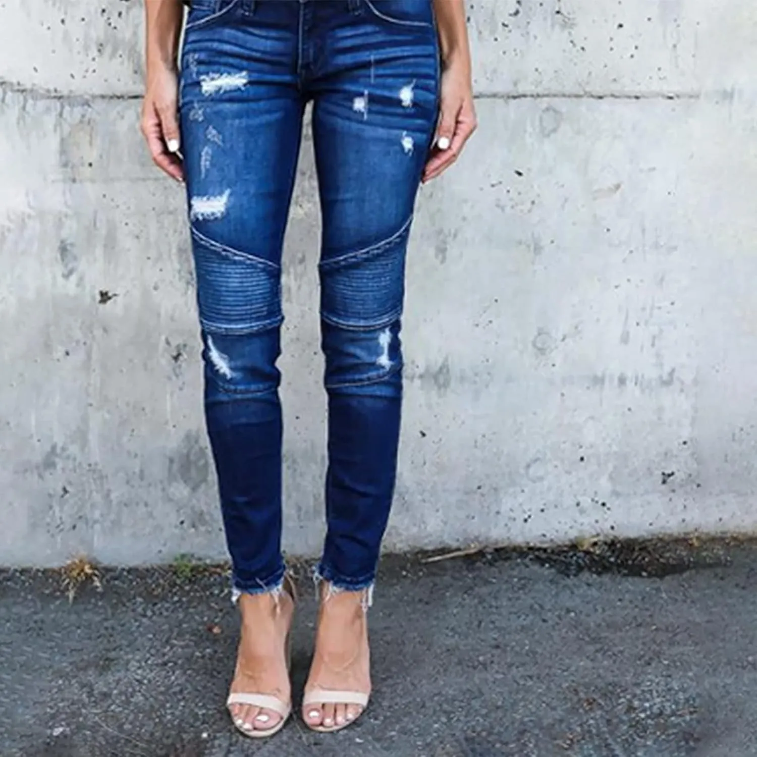 Women's Jeans Trendy Ripped Jeans Stretch Skinny Straight Leg Denim Pants with Holes