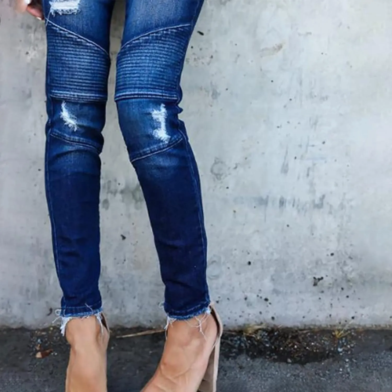 Women's Jeans Trendy Ripped Jeans Stretch Skinny Straight Leg Denim Pants with Holes