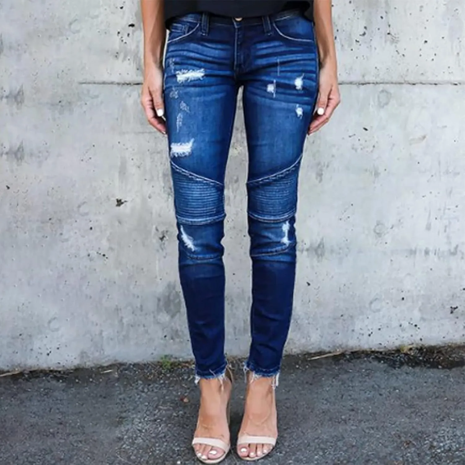 Women's Jeans Trendy Ripped Jeans Stretch Skinny Straight Leg Denim Pants with Holes