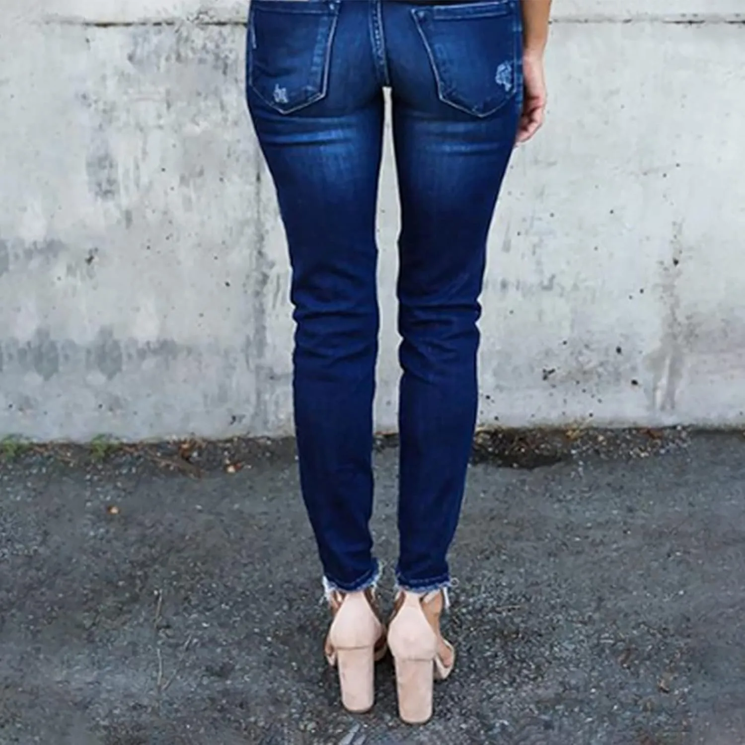 Women's Jeans Trendy Ripped Jeans Stretch Skinny Straight Leg Denim Pants with Holes