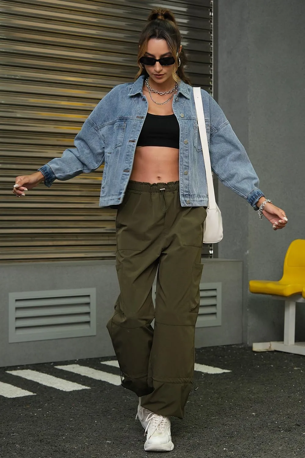 Womens Opal Swing Denim Jacket Distressed Ripped Button Front Jean Jackets with Pockets Y2K Clothing