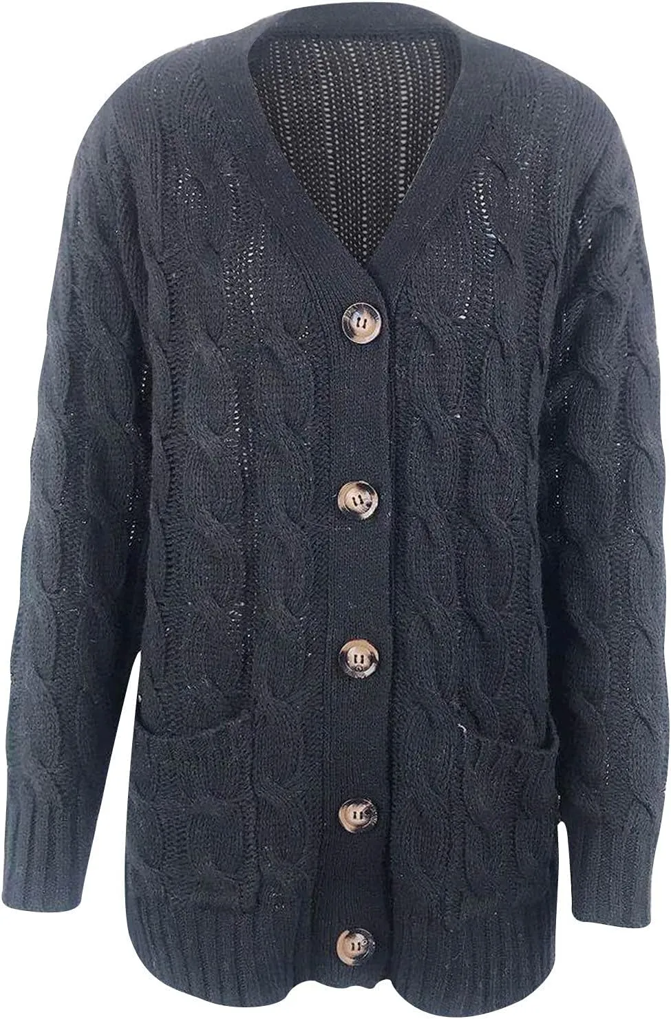 Women's Open Front Cardigan Sweaters Fashion Button Down Cable Knit Chunky Outwear Coats Sweaters Jackets with Pockets