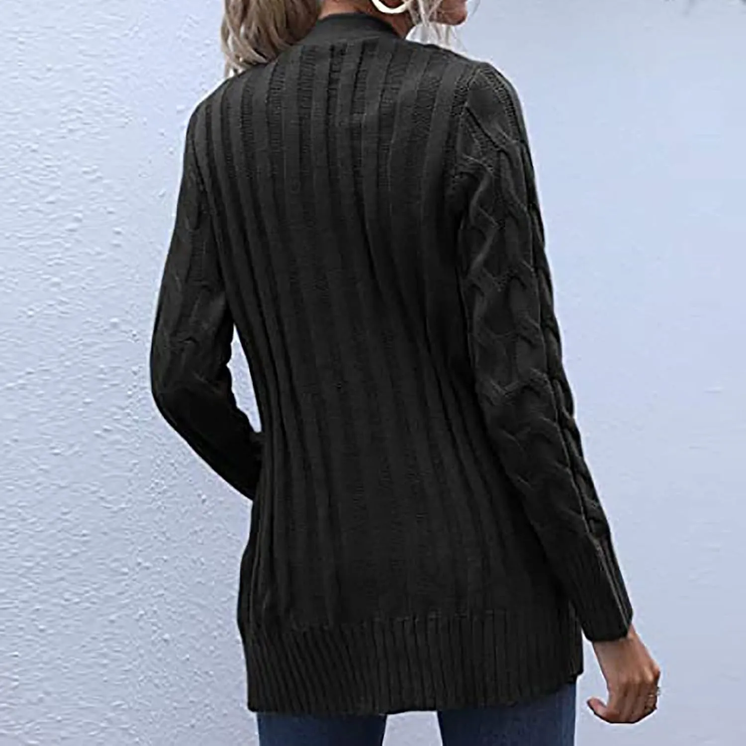 Women's Open Front Cardigan Sweaters Fashion Button Down Cable Knit Chunky Outwear Coats Sweaters Jackets with Pockets
