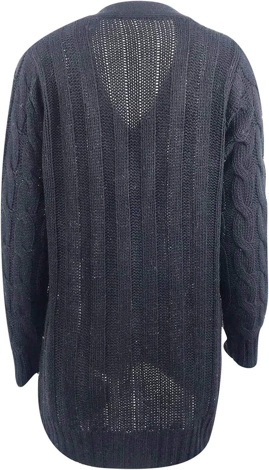 Women's Open Front Cardigan Sweaters Fashion Button Down Cable Knit Chunky Outwear Coats Sweaters Jackets with Pockets