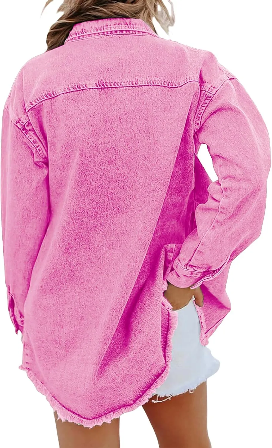 Womens Oversized Denim Jacket Casual Long Boyfriend Button Down Distressed Jean Jacket Fall Shacket Jacket