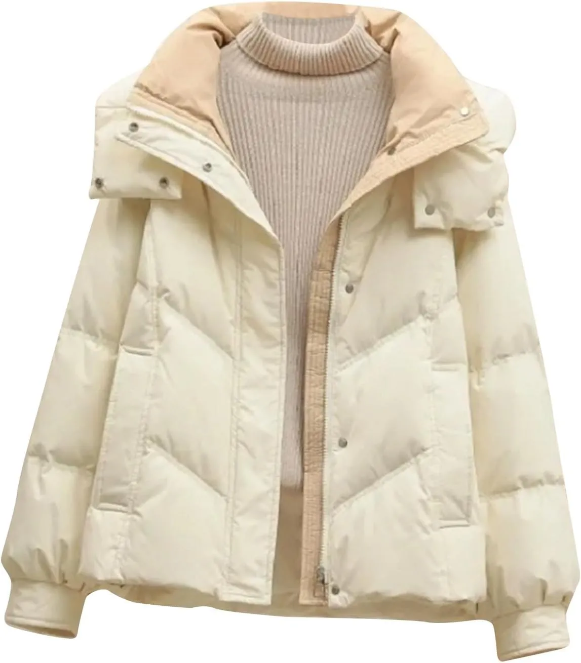 Womens Puffer Coat Winter Warm Down Jacket Teen Girls Fashion Hooded Quilted Jacket Coat Loose Cropped Down Outerwear