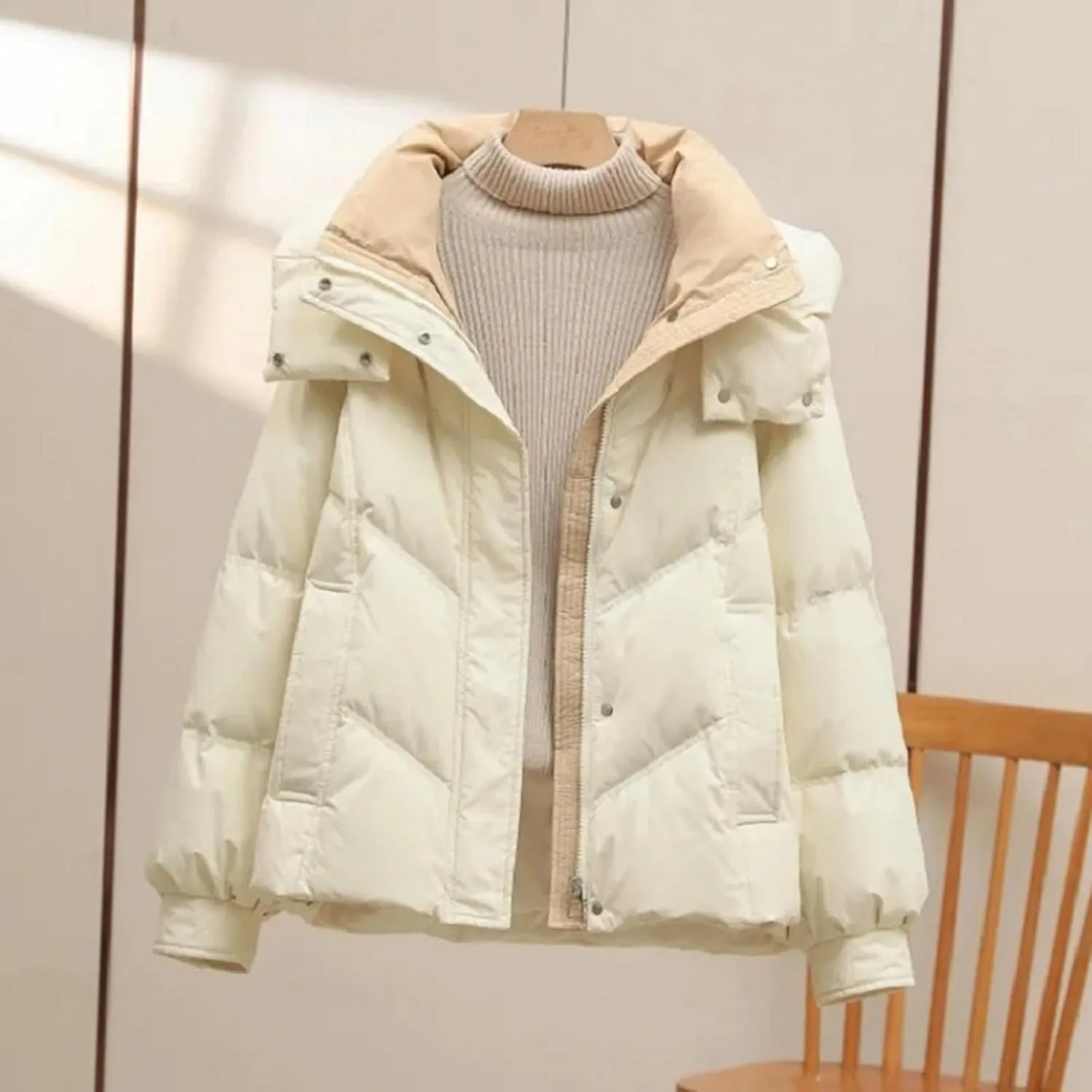 Womens Puffer Coat Winter Warm Down Jacket Teen Girls Fashion Hooded Quilted Jacket Coat Loose Cropped Down Outerwear