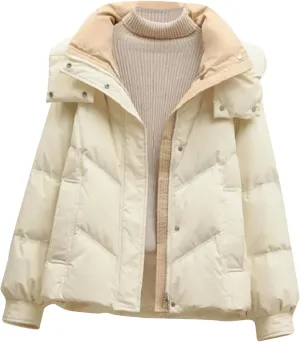 Womens Puffer Coat Winter Warm Down Jacket Teen Girls Fashion Hooded Quilted Jacket Coat Loose Cropped Down Outerwear