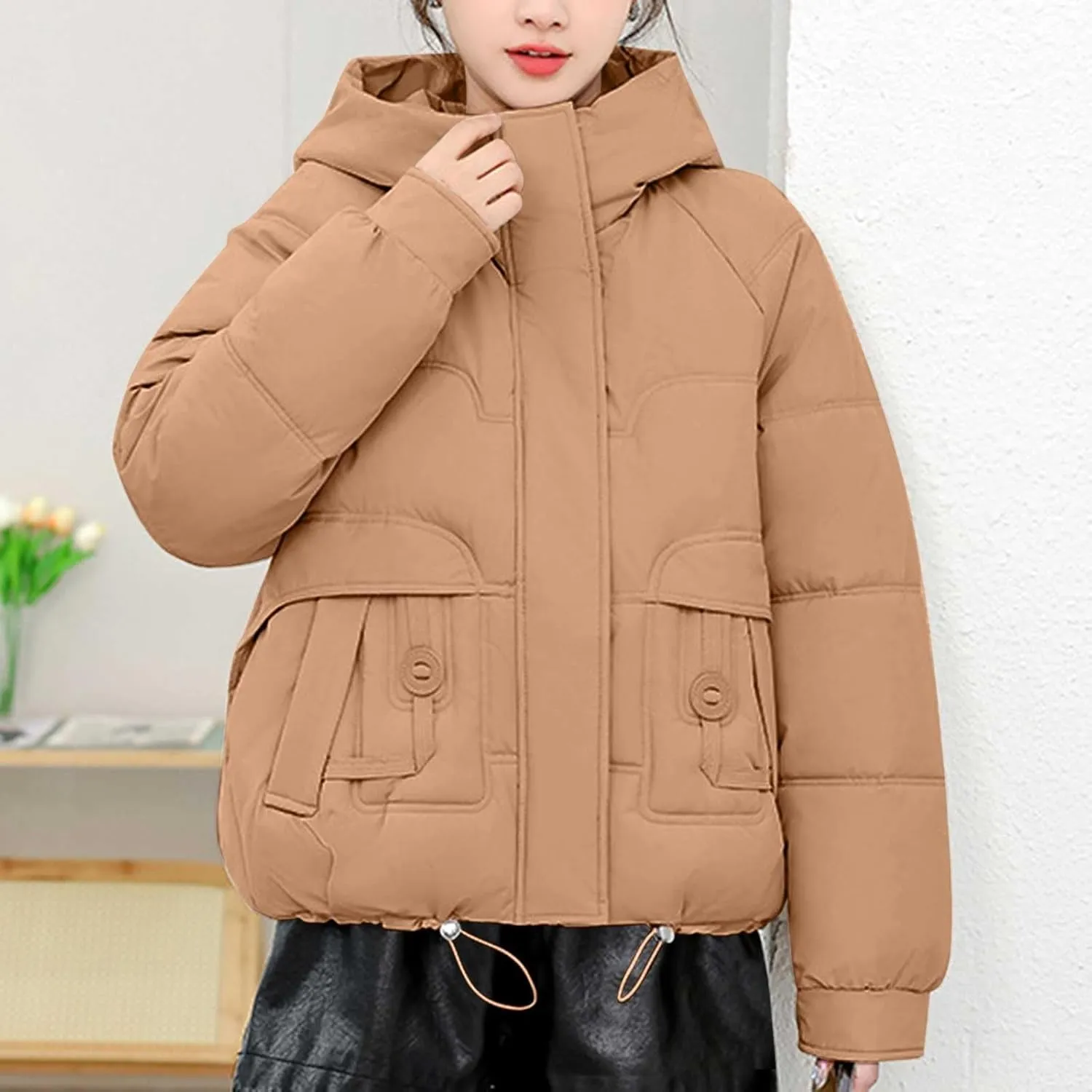 Women's Puffer Jacket - Winter Warm Quilted Down Coat with Detachable Faux Fur Trim Hood - Thickened Outerwear for Women