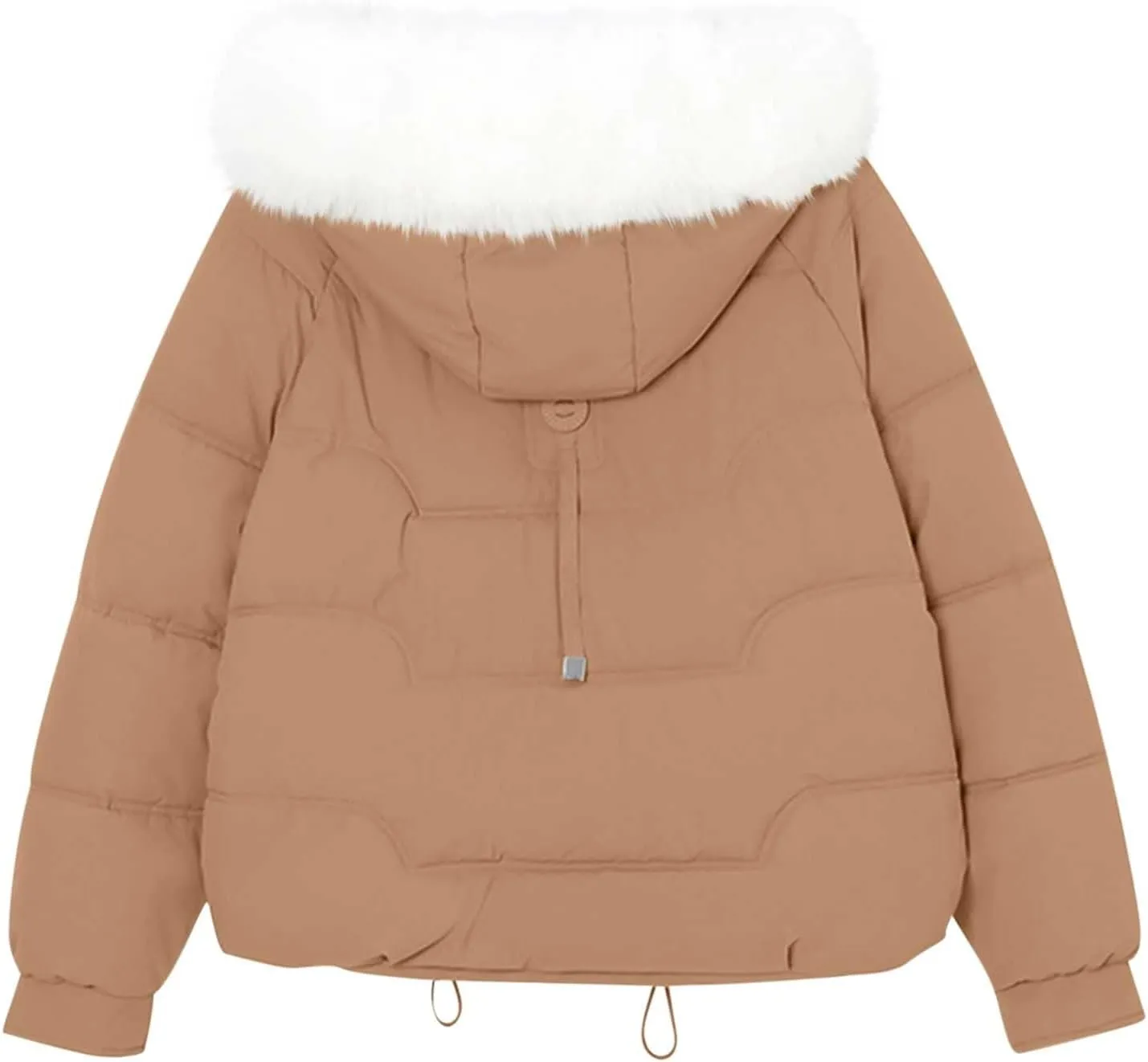 Women's Puffer Jacket - Winter Warm Quilted Down Coat with Detachable Faux Fur Trim Hood - Thickened Outerwear for Women