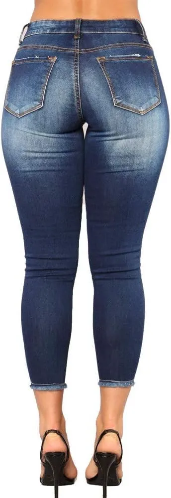 Women's Skinny Ripped Jeans Distressed Destroyed Stretchy Trendy High Waisted Denim Pants