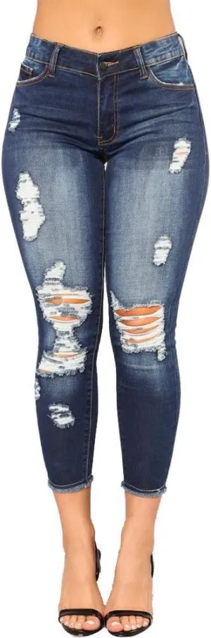 Women's Skinny Ripped Jeans Distressed Destroyed Stretchy Trendy High Waisted Denim Pants