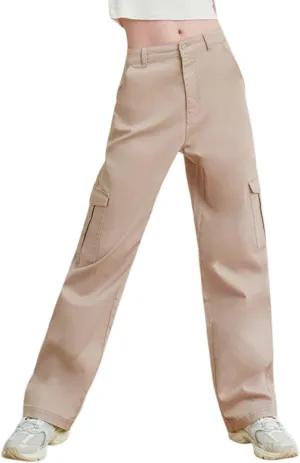 Women's Straight Leg Jeans & Cargo Twill Pants Stretch Denim Tummy Control Plus Size Wide Leg Pantalones for Trendy Outfits