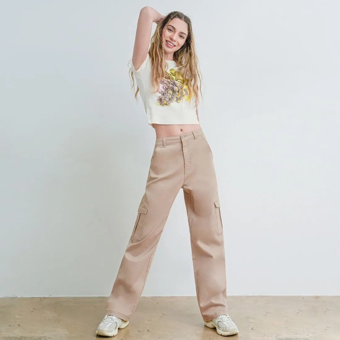 Women's Straight Leg Jeans & Cargo Twill Pants Stretch Denim Tummy Control Plus Size Wide Leg Pantalones for Trendy Outfits
