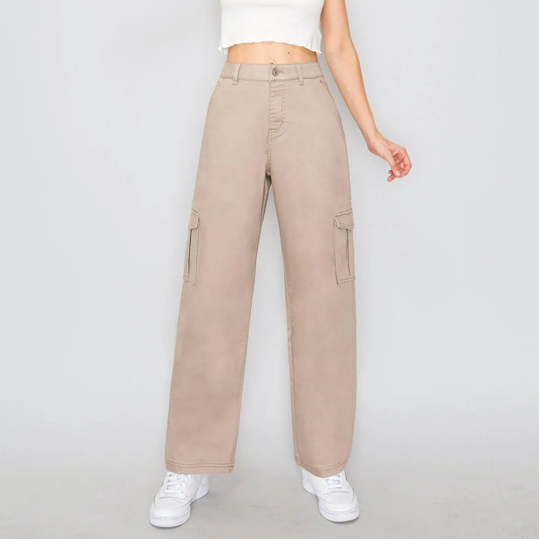 Women's Straight Leg Jeans & Cargo Twill Pants Stretch Denim Tummy Control Plus Size Wide Leg Pantalones for Trendy Outfits