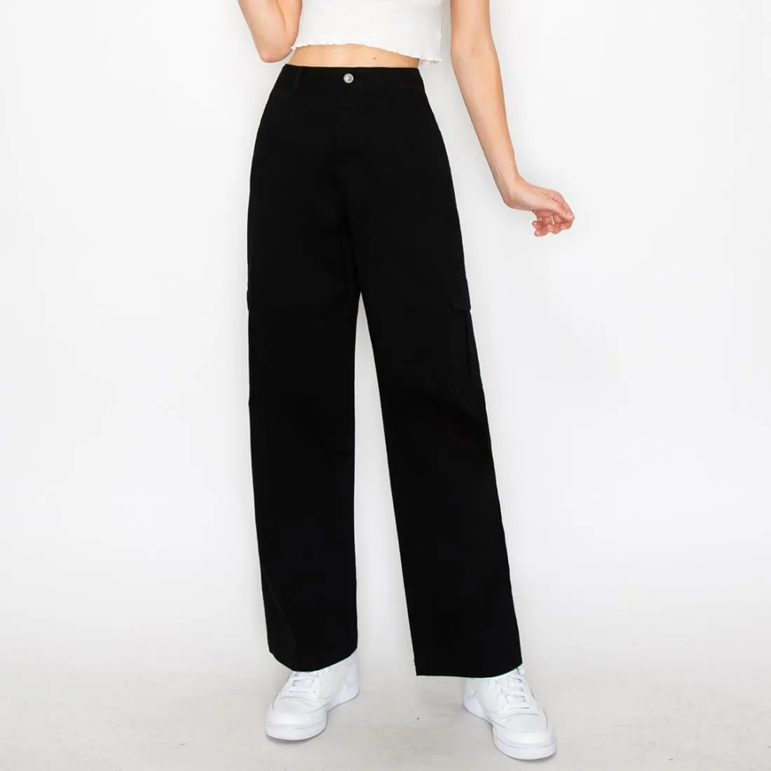 Women's Straight Leg Jeans & Cargo Twill Pants Stretch Denim Tummy Control Plus Size Wide Leg Pantalones for Trendy Outfits