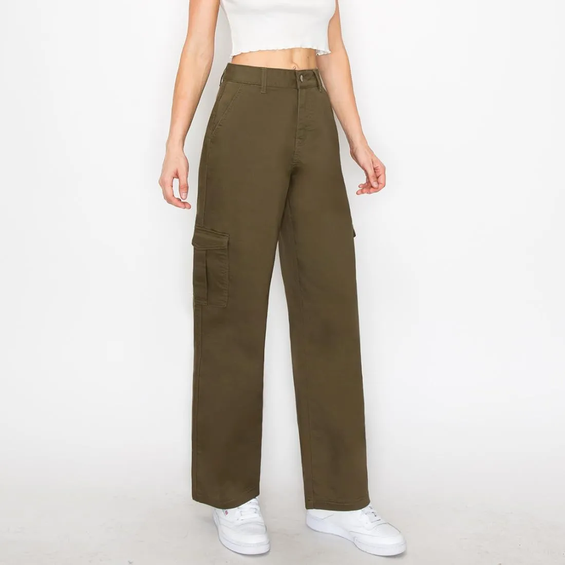 Women's Straight Leg Jeans & Cargo Twill Pants Stretch Denim Tummy Control Plus Size Wide Leg Pantalones for Trendy Outfits