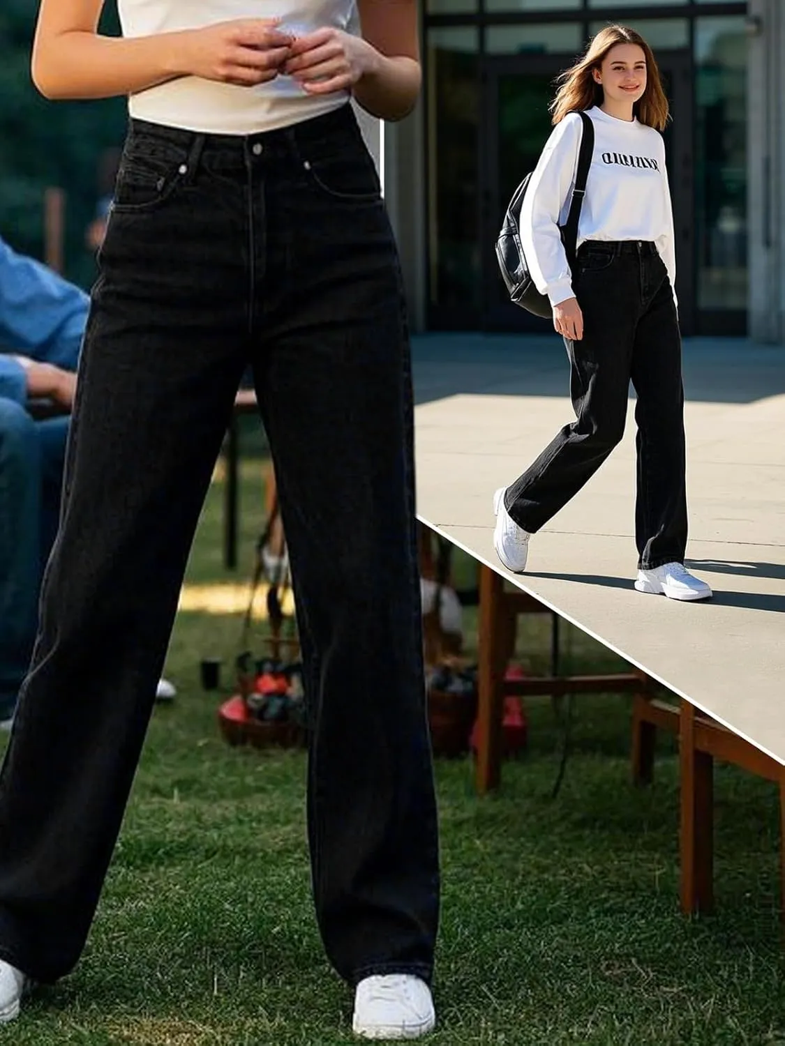 Women's Straight Leg Jeans Tummy Control Trendy High Waisted Stretchy Casual Denim Pants Baggy Trousers