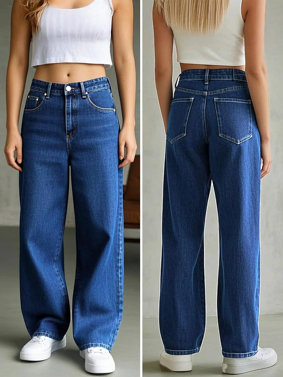 Women's Straight Leg Jeans Tummy Control Trendy High Waisted Stretchy Casual Denim Pants Baggy Trousers