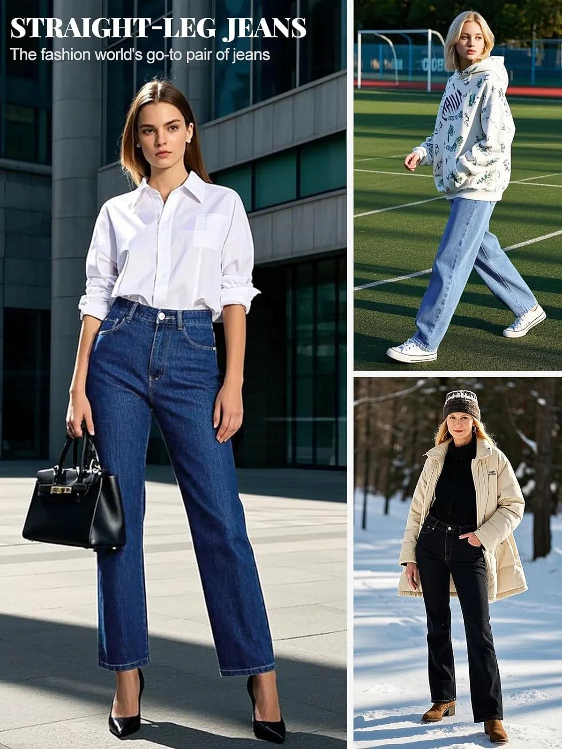 Women's Straight Leg Jeans Tummy Control Trendy High Waisted Stretchy Casual Denim Pants Baggy Trousers