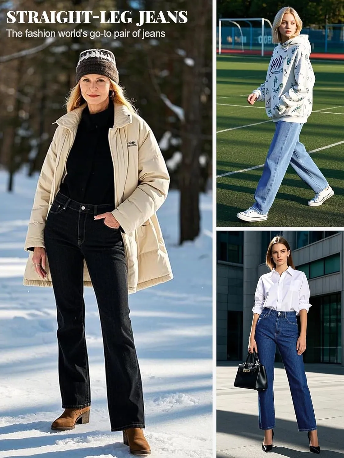 Women's Straight Leg Jeans Tummy Control Trendy High Waisted Stretchy Casual Denim Pants Baggy Trousers