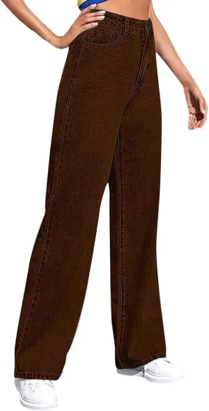 Womens Straight Leg Jeans Wide Leg High Waisted Stretchy Straight Leg Jeans Trendy Ankle Denim Pants with Pocket