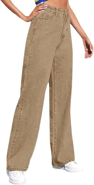 Womens Straight Leg Jeans Wide Leg High Waisted Stretchy Straight Leg Jeans Trendy Ankle Denim Pants with Pocket