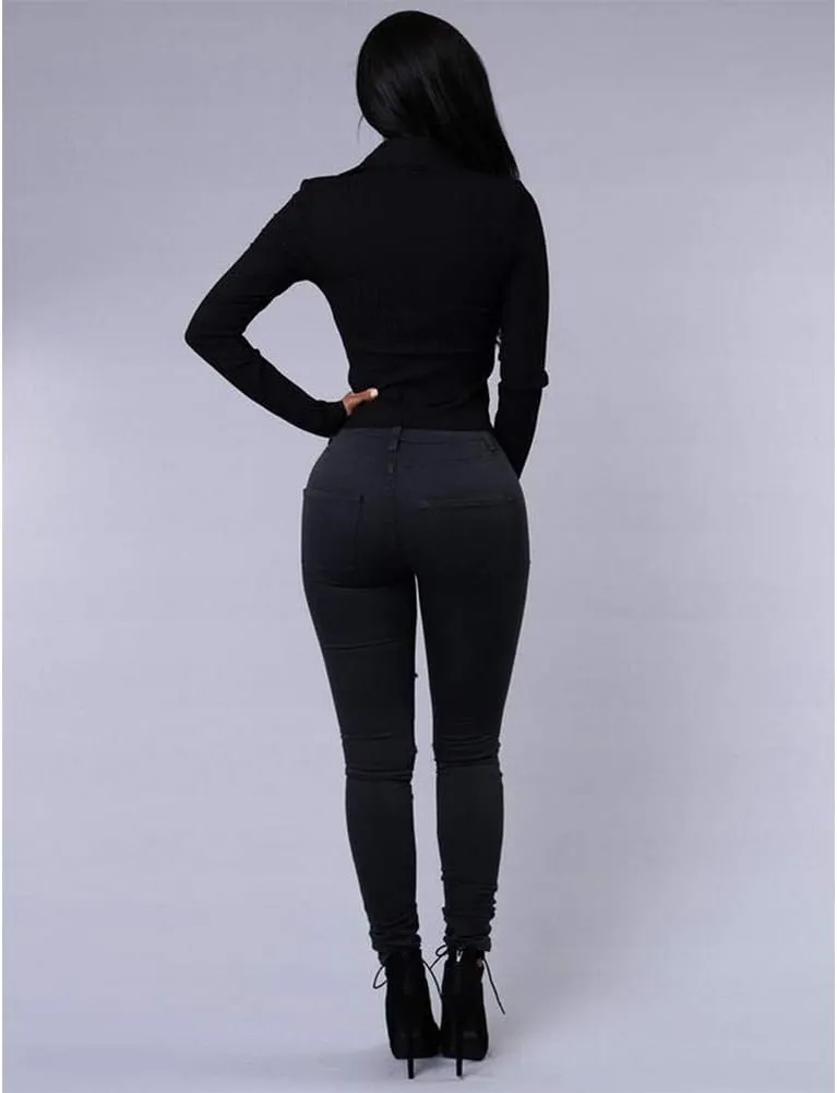 Women's Stretch High Waisted Ripped Jeans Skinny Distressed Pencil Denim Pants