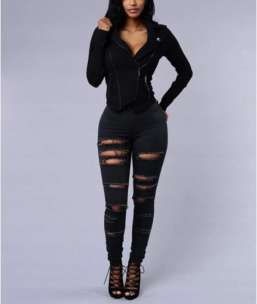 Women's Stretch High Waisted Ripped Jeans Skinny Distressed Pencil Denim Pants