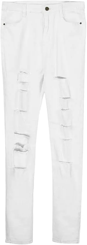 Women's Stretch High Waisted Ripped Jeans Skinny Distressed Pencil Denim Pants