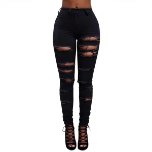 Women's Stretch High Waisted Ripped Jeans Skinny Distressed Pencil Denim Pants