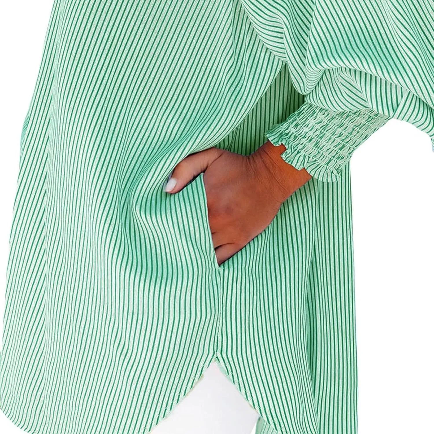 Women's Striped Button Down Shirts Puff Sleeve Oversized Blouses Boyfriends Loose Tunics Business Work Tops