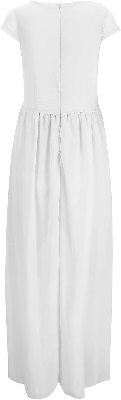Womens Summer Chiffon Short Slit Sleeve V Neck Ruffled Wrap Wedding Bridesmaid Long Maxi Dresses for Women Summer