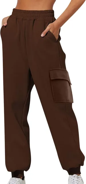 Women's Sweatpants Fleece Baggy Casual High Waisted Workout Athletic Cinch Bottom Comfy Fall Joggers Pants with Pocket
