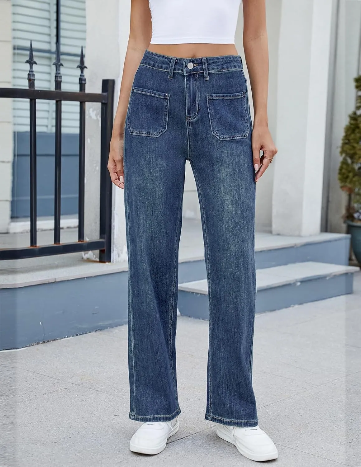 Womens Wide Leg Jeans Trendy High Waisted Straight Leg Jeans Stretchy Baggy Denim Pants