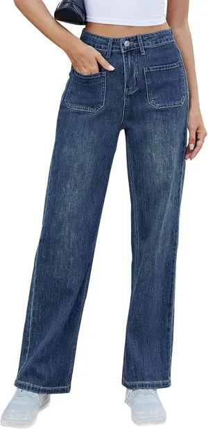 Womens Wide Leg Jeans Trendy High Waisted Straight Leg Jeans Stretchy Baggy Denim Pants