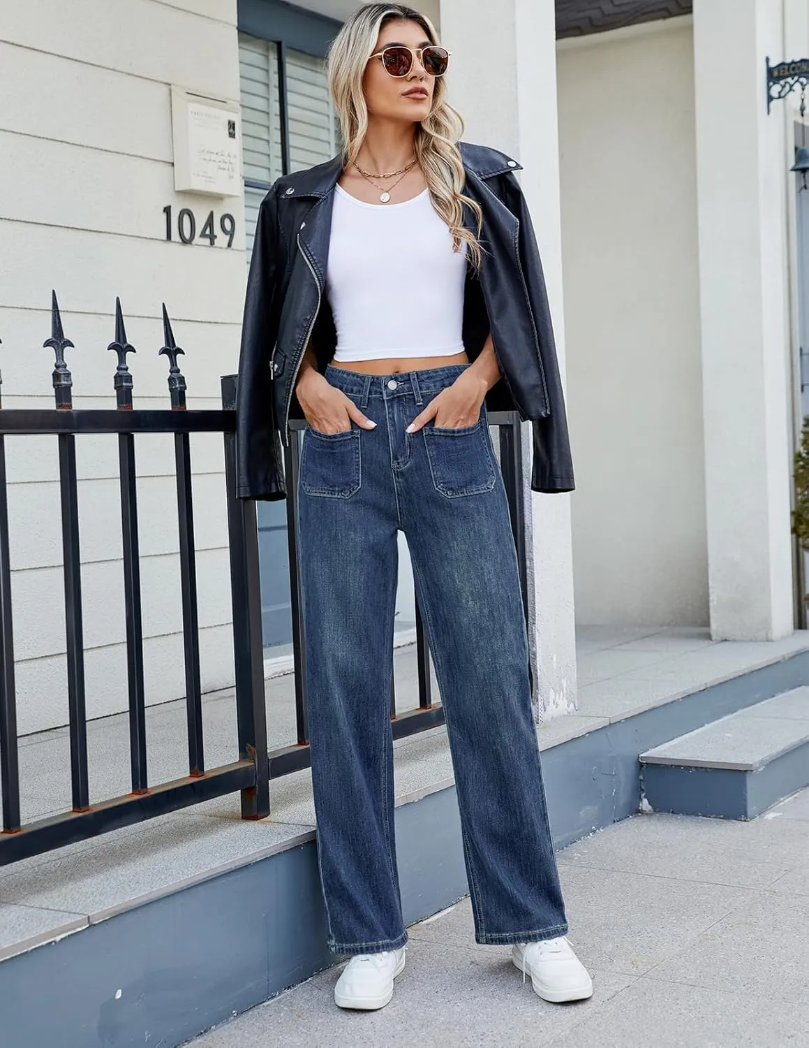 Womens Wide Leg Jeans Trendy High Waisted Straight Leg Jeans Stretchy Baggy Denim Pants