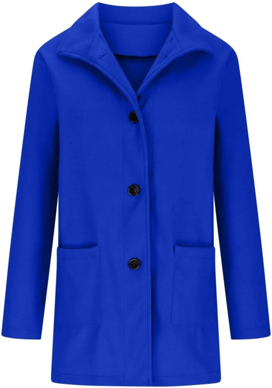 Women's Winter Wool Blend Pea Coat Single Breasted Stand Collar Trench Coat Casual Slim Fit Jacket Overcoat