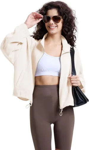 WULFUL Women’s Full Zip Cropped Sweatshirt Long Sleeve Stand Collar Casual Jacket Short