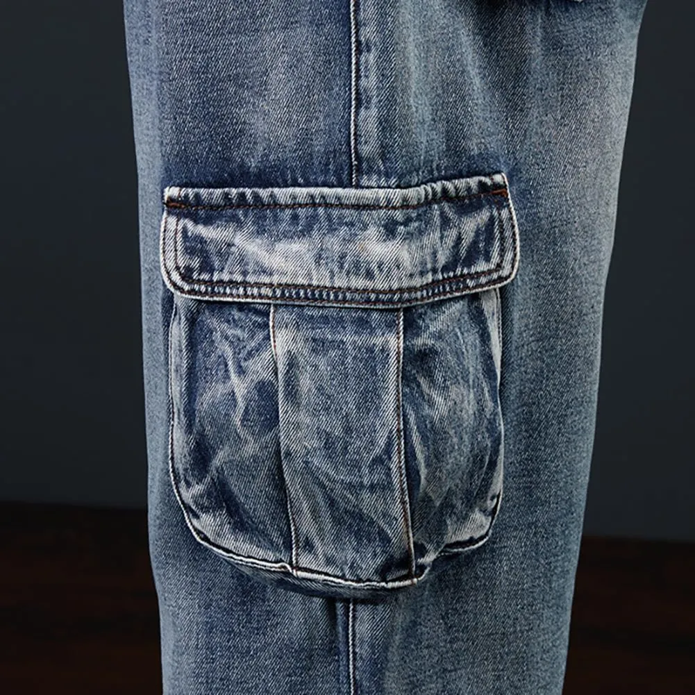 XYGJZ Mens Loose Fit Multi-Pockets Cargo Denim Pants Hiphop Skater Skateboard Jeans