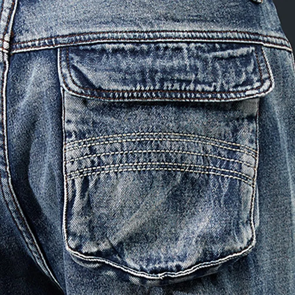 XYGJZ Mens Loose Fit Multi-Pockets Cargo Denim Pants Hiphop Skater Skateboard Jeans