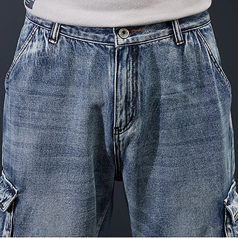 XYGJZ Mens Loose Fit Multi-Pockets Cargo Denim Pants Hiphop Skater Skateboard Jeans