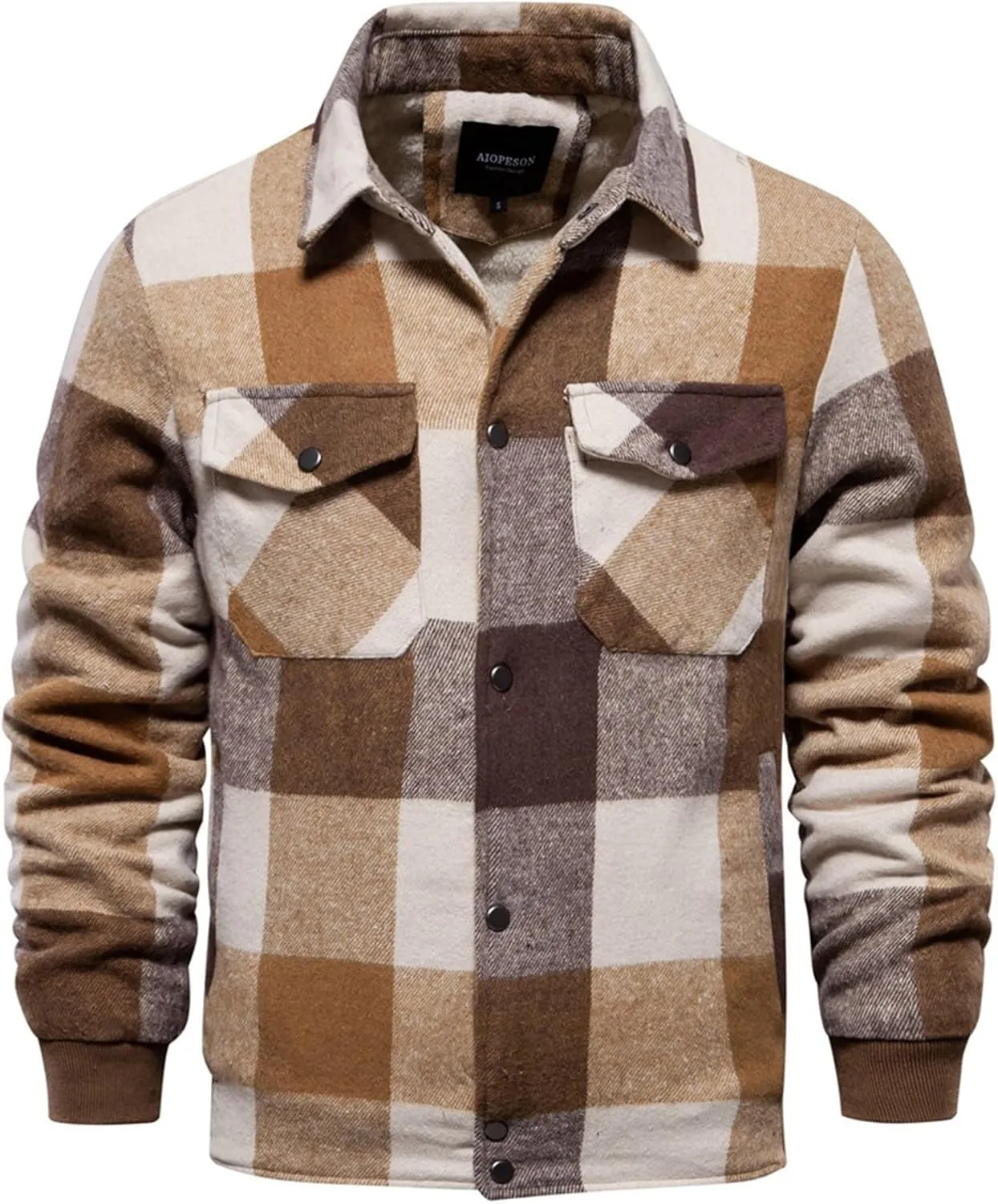 Ymosrh Men's Casual Jackets Lightweight Winter Warm Sherpa Lined Fleece Plaid Shirt Jacket Button Down Shacket Coat, S-XL