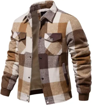 Ymosrh Men's Casual Jackets Lightweight Winter Warm Sherpa Lined Fleece Plaid Shirt Jacket Button Down Shacket Coat, S-XL